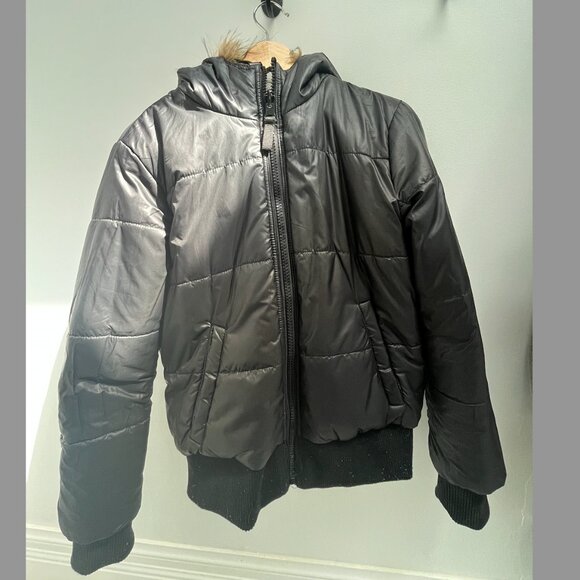 REVERSIBLE Garage Olive Green Winter Jacket with Fur Hood - Picture 3 of 4